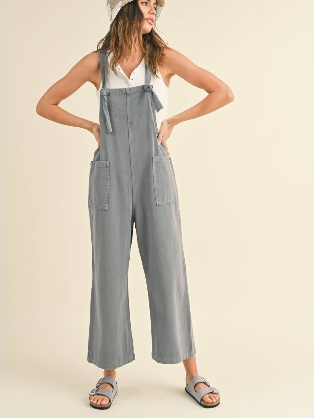 Everyday Wide-Leg Tie-Shoulder Overalls